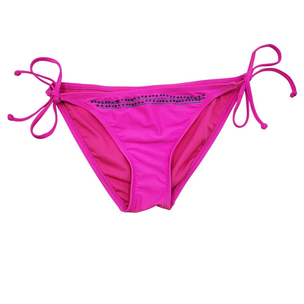 Hobie Hot Pink Beaded and Embroidered Side Tie Bikini Bottoms Women's Size L